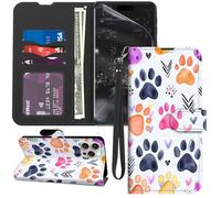 GYSYZJDH for iPhone 15 Pro Case Wallet with Screen Protector, Stand PU Leather Flip Folio Cover with Card Holder, Full-Body Protection Phone Case for iPhone 15 Pro, Dog Paw Prints