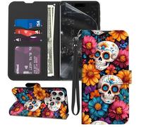 GYSYZJDH for iPhone 16 Pro Max Case Wallet with Screen Protector, Stand PU Leather Flip Folio Cover with Card Holder, Full-Body Protection Phone Case for iPhone 16 Pro Max, Sugar Skulls
