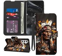 GYSYZJDH for Samsung Galaxy A16 5G Case Wallet, PU Leather Flip Folio Cover with Card Holder, Kickstand & Wrist Strap, Full-Body Protection Phone Case for Galaxy A16, Native American Chief