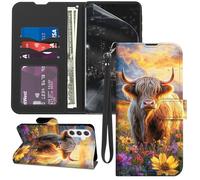 GYSYZJDH for Samsung Galaxy S25 Plus Case Wallet with Screen Protector, Stand PU Leather Flip Folio Cover with Card Holder, Full-Body Protection Phone Case for Galaxy S25 Plus 6.7", Highland Cow