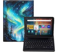 GYSYZJDH Keyboard Case for Fire HD 8 & HD 8 Plus (12th/14th Generation, 2024/2022 Release) - PU Leather Stand Cover with Detachable Bluetooth Keyboard, Northern Lights Aurora Forest Design