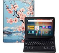 GYSYZJDH Keyboard Case for Fire HD 8 & HD 8 Plus (12th/14th Generation, 2024/2022 Release) - PU Leather Stand Cover with Detachable Bluetooth Keyboard, Peach Blossoms Design