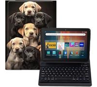 GYSYZJDH Keyboard Case for Fire HD 8 & HD 8 Plus (12th/14th Generation, 2024/2022 Release) - PU Leather Stand Cover with Detachable Bluetooth Keyboard, Labrador Puppies Design