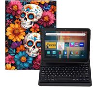 GYSYZJDH Keyboard Case for Fire HD 8 & HD 8 Plus (12th/14th Generation, 2024/2022 Release) - PU Leather Stand Cover with Detachable Bluetooth Keyboard, Sugar Skulls Design