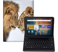 GYSYZJDH Keyboard Case for Fire HD 8 & HD 8 Plus (12th/14th Generation, 2024/2022 Release) - PU Leather Stand Cover with Detachable Bluetooth Keyboard, Lions Face to Face Love Design