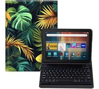 GYSYZJDH Keyboard Case for Fire HD 8 & HD 8 Plus (12th/14th Generation, 2024/2022 Release) - PU Leather Stand Cover with Detachable Bluetooth Keyboard, Tropical Jungle Leaves Pattern Design