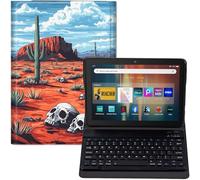 GYSYZJDH Keyboard Case for Fire HD 8 & HD 8 Plus (12th/14th Generation, 2024/2022 Release) - PU Leather Stand Cover with Detachable Bluetooth Keyboard, Red Desert Design