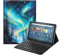 GYSYZJDH Keyboard Case for Fire Max 11 inch (13th Generation, 2023 Release) - PU Leather Stand Cover, Detachable Bluetooth Keyboard, Protective Northern Lights Aurora Forest Design