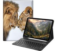 GYSYZJDH Keyboard Case for iPad 11th (A16, 2025) and iPad 10th Generation 10.9 inch (2022), Slim Folio Cover with Detachable Bluetooth Keyboard & Kickstand, Protective Lions Face to Face Love Design