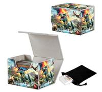 GYSYZJDH Stylish MTG Deck Box for 110+ Cards, Magnetic Commander Deck Case with Bonus Game Card Pouch, Durable Storage for TCG and Sleeved Magic Cards, Volcano Dinosaur