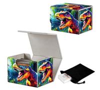 GYSYZJDH Stylish MTG Deck Box for 110+ Cards, Magnetic Commander Deck Case with Bonus Game Card Pouch, Durable Storage for TCG and Sleeved Magic Cards, Colorful Dinosaur