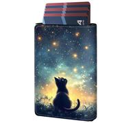 GYSYZJDH Wallet for Men, RFID Blocking Pop-Up Card Holder, Cat Stargazing Night, 2.75 x 3.93 x 0.8 in, Cat Stargazing Night Print
