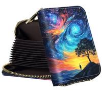 GYSYZJDH Womens Card Wallet with Zipper, RFID Blocking Small Credit Card Holder Case, PU Leather Accordion Card Wallet for Women, Compact Travel ID & Cash Organizer, Vast Sky, 4.3-3.1 inch Card Wallet