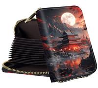 GYSYZJDH Womens Card Wallet with Zipper, RFID Blocking Small Credit Card Holder Case, PU Leather Accordion Card Wallet for Women, Compact Travel ID & Cash Organizer, Ancient Buildings, 4.3-3.1 inch