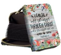 GYSYZJDH Womens Card Wallet with Zipper, RFID Blocking Small Credit Card Holder Case, PU Leather Accordion Card Wallet for Women, Compact Travel ID & Cash Organizer, Philippians 4:13, 4.3-3.1 inch