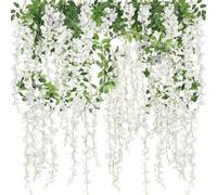 GYTFOG 2 Pack 20 Branches Wisteria Hanging Flowers 6 Feet Artificial White Wisteria Vine Silk Flowers Garland White Wisteria Hanging Vines, for Wedding Decorations, Garden, Home & Party Decor (White)