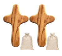 GYTFOG 2pcs Holding Cross Olive Wood 10CM Mini Wood Holding Comfort Cross Handcrafted Religious Keepsake with Linen Sack Christian Faith Symbol,for Religious Christian Prayer Keepsake Men & Women