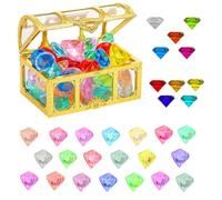 GYTFOG 30PCS Gems with Treasure Chest, Creative Play Set, Party Craft Decoration, DIY Jewelry Making, Multicolor Gemstones Kids for Birthday Swimming Pool Party Christmas Easter Prizes