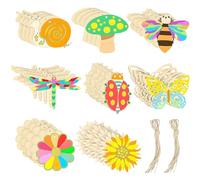 GYTFOG 40 Wooden Craft Shapes, Unfinished Wooden Discs for DIY Painting, 5 Snails, 5 Dragonflies, 5 Beetles, 5 Butterflies, 5 Mushrooms, 5 Sunflowers, 5 Chrysanthemums, 5 Cicadas with Rope