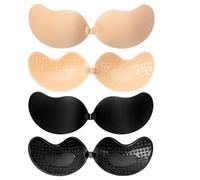 GYTFOG 4PCS Stick on Bra, Strapless Push Up Bra, Invisible Strapless Push Up Bra, Invisible Bra, for Low Cut Dresses, Weddings, Parties, Everyday Wearing and Dances (Beige + Black)
