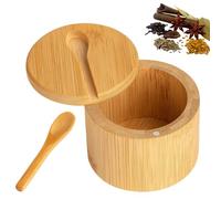 GYTFOG Bamboo Salt Box, Salt Jar with Lid and Spoon, Compact Salt Pig for Cooking, Spice Storage for Home Chefs, Restaurants and Camping