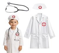 GYTFOG Doctor Costume for Kids,Kids Doctors Outfit, Lab Coat Children's Costume Accessories Role Play Outfit Halloween with Doctor Hat Set,for 3-6 Years Boys and Girls Birthday Gifts(White)