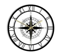 GYTHTPZR Exclusive Silent Wall Clock with Compass and Direction Map, Nautical, Black Wind Rose, Home Decor, Traveler (Without LED)