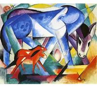 GYTRI CGFHJ Franz Marc Horses Poster Color Prints Abstract Wall Art Picture《The First Animals 1913》Franz Marc Canvas Painting For Home Decor 50x60cm Unframed