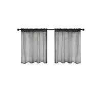 GYTTDERFL Short Curtains Solid Short Sheer Curtains Gauze Tulle Kitchen Curtains Waffle Weave Tier Voile Window Panels Bathroom Bedroom Small Curtains(Black-1 Panel,W132xH46cm)