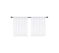 GYTTDERFL Short Curtains Solid Short Sheer Curtains Gauze Tulle Kitchen Curtains Waffle Weave Tier Voile Window Panels Bathroom Bedroom Small Curtains(White-1 Panel,W132xH46cm)