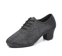 GYUBL Women's Ballroom Dance Shoes Lace up Latin Salsa Practice Teaching Shoes,Model LP112-Black-5-Rubber,UK 7
