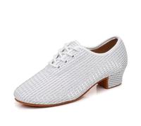 GYUBL Women's Ballroom Dance Shoes Lace up Latin Salsa Practice Teaching Shoes,Model LP112-White-3-MD,UK 7