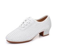 GYUBL Women's Ballroom Dance Shoes Lace up Latin Salsa Practice Teaching Shoes,Model LP112-White-3-Rubber,UK 5.5