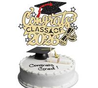 Gyufise 1 Pack 2026 Graduation Cake Topper with Glitter Class of 2026 Cake Topper Diploma Grad Cap Class of 2026 Cake Picks Decorations for 2026 Graduation Theme Party Supplies Gold