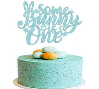 Gyufise 1 Pack Blue Glitter Some Bunny is One Cake Topper Rabbit Bunny First Birthday Cake Decoration for Happy Easter Baby Shower Party Decorations