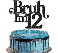 Gyufise 1 Pack Bruh I'm 12 Cake Topper Glitter Oh Yeah It's My 12 Birthday Cake Pick Dude Bro I'm 12 Fabulous Cake Decorations for Cheers to 12 Years Happy 12th Birthday Party Supplies Black