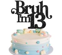 Gyufise 1 Pack Bruh I'm 13 Cake Topper Glitter Oh Yeah It's My 13 Birthday Cake Pick Dude Bro I'm 13 Fabulous Cake Decorations for Cheers to 13 Years Happy 13th Birthday Party Supplies Black