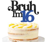 Gyufise 1 Pack Bruh I'm 16 Cake Topper Oh Yeah It's My 16 Birthday Cake Pick Dude Bro I'm 16 Fabulous Cake Decorations for Cheers to 16 Years Happy 16th Birthday Party Cake Decoration Blue