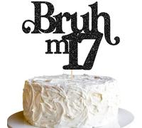 Gyufise 1 Pack Bruh I'm 17 Cake Topper Glitter Oh Yeah It's My 17 Birthday Cake Pick Dude Bro I'm 17 Fabulous Cake Decorations for Cheers to 17 Years Happy 17th Birthday Party Supplies Black