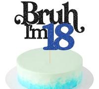 Gyufise 1 Pack Bruh I'm 18 Cake Topper Oh Yeah It's My 18 Birthday Cake Pick Dude Bro I'm 18 Fabulous Cake Decorations for Cheers to 18 Years Happy 18th Birthday Party Cake Decoration Blue