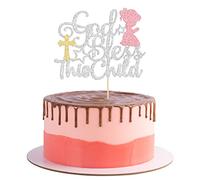 Gyufise 1 Pack God Bless This Child Cake Topper Silver Glitter Baptism God Bless Girl Cake Pick Decorations for Baptism Baby Shower Birthday Christmas Party Decorations Supplies