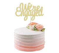 Gyufise 1 Pack Gold We're Engaged Cake Topper Glitter Bridal Shower Cake Pick Decorations for Wedding Engagement Theme Party Decorations