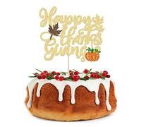 Gyufise 1 Pack Happy Thanksgiving Cake Topper Thankful Autumn Fall Harvest Maple Leaves Mantle Thanksgiving Day Seasonal Festival Themed Birthday Party Decorations