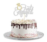 Gyufise 1 Pack Just Engaged Cake Topper Glitter We're Engaged Cake Pick Engagement Party Decorations Bridal Engagement Wedding Cupcake Decoration Party Supplies Silver