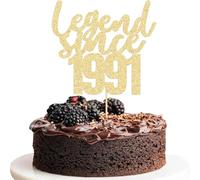 Gyufise 1 Pack Legend Since 1991 Cake Topper Glitter Thirty Five Happy 35th Birthday Cake Pick Cheers to 35 Years Cake Decoration for 35th Birthday Wedding Anniversary Party Decorations Supplies Gold