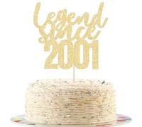 Gyufise 1 Pack Legend Since 2001 Cake Topper Glitter Twenty Happy 25th Birthday Cake Pick Cheers to 25 Years Cake Decoration for 25th Birthday Wedding Anniversary Party Decorations Supplies Gold