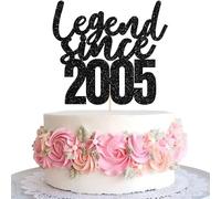 Gyufise 1 Pack Legend Since 2005 Cake Topper Glitter Twenty One Happy 21st Birthday Cake Pick Cheers to 21 Years Cake Decoration for 21st Birthday Wedding Anniversary Party Decorations Supplies Black