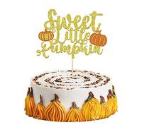 Gyufise 1 Pack Sweet Little Pumpkin Cake Topper Glitter Fall Theme Little Pumpkin Cake Pick Decorations for Baby Shower Kids Birthday Thanksgiving Party Supplies