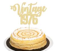 Gyufise 1 Pack Vintage 1976 Cake Topper Glitter Happy 50th Birthday Cake Decorations for 50th Men and Women Birthday 50 Fabulous and Happy Fifty Party Supplies Gold