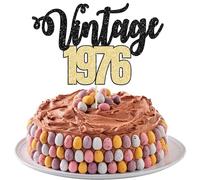 Gyufise 1 Pack Vintage 1976 Cake Topper Glitter Happy 50th Birthday Cake Decorations for 50th Men and Women Birthday 50 Fabulous and Happy Fifty Party Supplies Black Gold